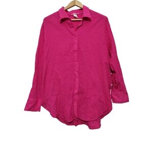 H&M Oversized Cotton Gauze Shirt Women's XL Button Front Long Sleeve Preppy